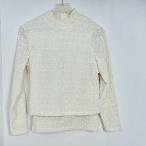 Jennifer Lopez Cream Sequin Mini Knit Skirt Set Top XL Skirt L